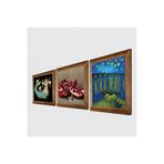 Pinecone Van Gogh Ren Nehri’nde Yıldızlı Bir Gece, Şahmeran, Nar Taş Duvar Tablosu - Ahşap Çerçeveli Taş Tablo - 25x25 cm - 3 Parça Set - Dekoratif Duvar Sanatı - Modern Ev Duvar Dekoru W3-1031