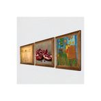 Pinecone Van Gogh Yatak Odası, Da Vinci Vitruvius Adamı, Nar Taş Duvar Tablosu - Ahşap Çerçeveli Taş Tablo - 25x25 cm - 3 Parça Set - Dekoratif Duvar Sanatı - Modern Ev ve Ofis Duvar Dekoru W3-1392