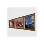 Pinecone Van Gogh Yıldızlı Gece, Kaplumbağa Terbiyecisi, Nar Taş Duvar Tablosu - Ahşap Çerçeveli Taş Tablo - 25x25 cm - 3 Parça Set - Dekoratif Duvar Sanatı - Modern Ev ve Ofis Duvar Dekoru W3-1529