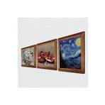 Pinecone Van Gogh Yıldızlı Gece, Kelebekli Çiçek, Nar Taş Duvar Tablosu - Ahşap Çerçeveli Taş Tablo - 25x25 cm - 3 Parça Set - Dekoratif Duvar Sanatı - Modern Ev ve Ofis Duvar Dekoru W3-1138