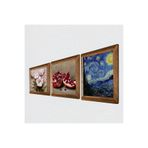 Pinecone Van Gogh Yıldızlı Gece, Kelebekli Çiçek, Nar Taş Duvar Tablosu - Ahşap Çerçeveli Taş Tablo - 25x25 cm - 3 Parça Set - Dekoratif Duvar Sanatı - Modern Ev ve Ofis Duvar Dekoru W3-1217