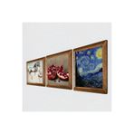 Pinecone Van Gogh Yıldızlı Gece, Leonardo da Vinci At Heykeli, Nar Taş Duvar Tablosu - Ahşap Çerçeveli Taş Tablo - 25x25 cm - 3 Parça Set - Dekoratif Duvar Sanatı - Modern Ev Duvar Dekoru W3-1294