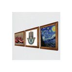Pinecone Van Gogh Yıldızlı Gece, Nar, Fatma Ana Eli (Hamsa) Taş Duvar Tablosu - Ahşap Çerçeveli Taş Tablo - 25x25 cm - 3 Parça Set - Dekoratif Duvar Sanatı - Modern Ev ve Ofis Duvar Dekoru W3-718