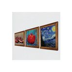 Pinecone Van Gogh Yıldızlı Gece, Nar Taş Duvar Tablosu - Ahşap Çerçeveli Taş Tablo - 25x25 cm - 3 Parça Set - Dekoratif Duvar Sanatı - Modern Ev ve Ofis Duvar Dekoru W3-794