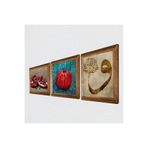 Pinecone Vav, Nar Taş Duvar Tablosu - Ahşap Çerçeveli Taş Tablo - 25x25 cm - 3 Parça Set - Dekoratif Duvar Sanatı - Modern Ev ve Ofis Duvar Dekoru W3-812