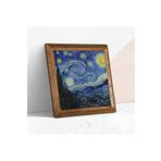 Pinecone Vincent van Gogh Yıldızlı Gece Taş Duvar Tablosu - Ahşap Çerçeveli Taş Tablo - 25x25 cm - Dekoratif Duvar Sanatı - Modern Ev ve Ofis Duvar Dekoru W1-65