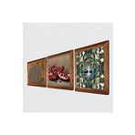 Pinecone Yaşam Çiçeği, Hayat Ağacı, Nar Taş Duvar Tablosu - Ahşap Çerçeveli Taş Tablo - 25x25 cm - 3 Parça Set - Dekoratif Duvar Sanatı - Modern Ev ve Ofis Duvar Dekoru W3-1699