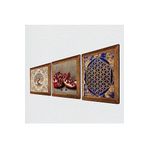 Pinecone Yaşam Çiçeği, Hayat Ağacı, Nar Taş Duvar Tablosu - Ahşap Çerçeveli Taş Tablo - 25x25 cm - 3 Parça Set - Dekoratif Duvar Sanatı - Modern Ev ve Ofis Duvar Dekoru W3-923