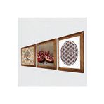 Pinecone Yaşam Çiçeği, Hayat Ağacı, Nar Taş Duvar Tablosu - Ahşap Çerçeveli Taş Tablo - 25x25 cm - 3 Parça Set - Dekoratif Duvar Sanatı - Modern Ev ve Ofis Duvar Dekoru W3-925