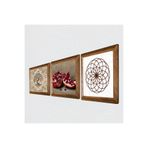 Pinecone Yaşam Çiçeği, Hayat Ağacı, Nar Taş Duvar Tablosu - Ahşap Çerçeveli Taş Tablo - 25x25 cm - 3 Parça Set - Dekoratif Duvar Sanatı - Modern Ev ve Ofis Duvar Dekoru W3-926