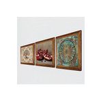 Pinecone Yaşam Çiçeği, Hayat Ağacı, Nar Taş Duvar Tablosu - Ahşap Çerçeveli Taş Tablo - 25x25 cm - 3 Parça Set - Dekoratif Duvar Sanatı - Modern Ev ve Ofis Duvar Dekoru W3-931