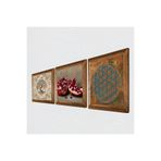 Pinecone Yaşam Çiçeği, Hayat Ağacı, Nar Taş Duvar Tablosu - Ahşap Çerçeveli Taş Tablo - 25x25 cm - 3 Parça Set - Dekoratif Duvar Sanatı - Modern Ev ve Ofis Duvar Dekoru W3-953