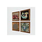 Pinecone Yaşam Çiçeği, Hayat Ağacı, Şahmeran, Nar Taş Duvar Tablosu - Ahşap Çerçeveli Taş Tablo - 25x25 cm - 4 Parça Set - Dekoratif Duvar Sanatı - Modern Ev ve Ofis Duvar Dekoru W4-767