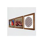 Pinecone Yaşam Çiçeği, Kaplumbağa Terbiyecisi, Nar Taş Duvar Tablosu - Ahşap Çerçeveli Taş Tablo - 25x25 cm - 3 Parça Set - Dekoratif Duvar Sanatı - Modern Ev ve Ofis Duvar Dekoru W3-1544
