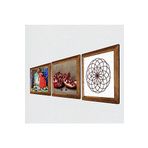 Pinecone Yaşam Çiçeği, Kaplumbağa Terbiyecisi, Nar Taş Duvar Tablosu - Ahşap Çerçeveli Taş Tablo - 25x25 cm - 3 Parça Set - Dekoratif Duvar Sanatı - Modern Ev ve Ofis Duvar Dekoru W3-1545