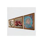 Pinecone Yaşam Çiçeği, Kelebekli Çiçek, Nar Taş Duvar Tablosu - Ahşap Çerçeveli Taş Tablo - 25x25 cm - 3 Parça Set - Dekoratif Duvar Sanatı - Modern Ev ve Ofis Duvar Dekoru W3-1096
