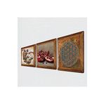 Pinecone Yaşam Çiçeği, Kelebekli Çiçek, Nar Taş Duvar Tablosu - Ahşap Çerçeveli Taş Tablo - 25x25 cm - 3 Parça Set - Dekoratif Duvar Sanatı - Modern Ev ve Ofis Duvar Dekoru W3-1123