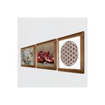 Pinecone Yaşam Çiçeği, Kelebekli Çiçek, Nar Taş Duvar Tablosu - Ahşap Çerçeveli Taş Tablo - 25x25 cm - 3 Parça Set - Dekoratif Duvar Sanatı - Modern Ev ve Ofis Duvar Dekoru W3-1162