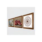 Pinecone Yaşam Çiçeği, Kelebekli Çiçek, Nar Taş Duvar Tablosu - Ahşap Çerçeveli Taş Tablo - 25x25 cm - 3 Parça Set - Dekoratif Duvar Sanatı - Modern Ev ve Ofis Duvar Dekoru W3-1163