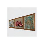Pinecone Yaşam Çiçeği, Kelebekli Çiçek, Nar Taş Duvar Tablosu - Ahşap Çerçeveli Taş Tablo - 25x25 cm - 3 Parça Set - Dekoratif Duvar Sanatı - Modern Ev ve Ofis Duvar Dekoru W3-1168