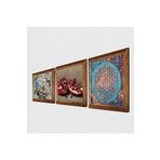 Pinecone Yaşam Çiçeği, Kelebekli Çiçek, Nar Taş Duvar Tablosu - Ahşap Çerçeveli Taş Tablo - 25x25 cm - 3 Parça Set - Dekoratif Duvar Sanatı - Modern Ev ve Ofis Duvar Dekoru W3-1172