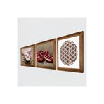 Pinecone Yaşam Çiçeği, Kelebekli Çiçek, Nar Taş Duvar Tablosu - Ahşap Çerçeveli Taş Tablo - 25x25 cm - 3 Parça Set - Dekoratif Duvar Sanatı - Modern Ev ve Ofis Duvar Dekoru W3-1241