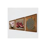 Pinecone Yaşam Çiçeği, Kelebekli Çiçek, Nar Taş Duvar Tablosu - Ahşap Çerçeveli Taş Tablo - 25x25 cm - 3 Parça Set - Dekoratif Duvar Sanatı - Modern Ev ve Ofis Duvar Dekoru W3-1281