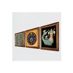 Pinecone Yaşam Çiçeği, Lale Ebru Sanatı, Şahmeran Taş Duvar Tablosu - Ahşap Çerçeveli Taş Tablo - 25x25 cm - 3 Parça Set - Dekoratif Duvar Sanatı - Modern Ev ve Ofis Duvar Dekoru W3-656