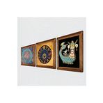 Pinecone Yaşam Çiçeği, Lale Ebru Sanatı, Şahmeran Taş Duvar Tablosu - Ahşap Çerçeveli Taş Tablo - 25x25 cm - 3 Parça Set - Dekoratif Duvar Sanatı - Modern Ev ve Ofis Duvar Dekoru W3-659