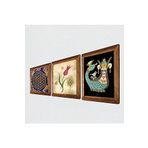 Pinecone Yaşam Çiçeği, Lale Ebru Sanatı, Şahmeran Taş Duvar Tablosu - Ahşap Çerçeveli Taş Tablo - 25x25 cm - 3 Parça Set - Dekoratif Duvar Sanatı - Modern Ev ve Ofis Duvar Dekoru W3-665
