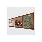 Pinecone Yaşam Çiçeği, Leonardo da Vinci At Heykeli, Nar Taş Duvar Tablosu - Ahşap Çerçeveli Taş Tablo - 25x25 cm - 3 Parça Set - Dekoratif Duvar Sanatı - Modern Ev ve Ofis Duvar Dekoru W3-1318