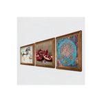 Pinecone Yaşam Çiçeği, Leonardo da Vinci At Heykeli, Nar Taş Duvar Tablosu - Ahşap Çerçeveli Taş Tablo - 25x25 cm - 3 Parça Set - Dekoratif Duvar Sanatı - Modern Ev ve Ofis Duvar Dekoru W3-1321