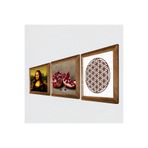 Pinecone Yaşam Çiçeği, Leonardo da Vinci Mona Lisa, Nar Taş Duvar Tablosu - Ahşap Çerçeveli Taş Tablo - 25x25 cm - 3 Parça Set - Dekoratif Duvar Sanatı - Modern Ev ve Ofis Duvar Dekoru W3-1424