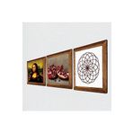 Pinecone Yaşam Çiçeği, Leonardo da Vinci Mona Lisa, Nar Taş Duvar Tablosu - Ahşap Çerçeveli Taş Tablo - 25x25 cm - 3 Parça Set - Dekoratif Duvar Sanatı - Modern Ev ve Ofis Duvar Dekoru W3-1425