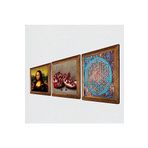 Pinecone Yaşam Çiçeği, Leonardo da Vinci Mona Lisa, Nar Taş Duvar Tablosu - Ahşap Çerçeveli Taş Tablo - 25x25 cm - 3 Parça Set - Dekoratif Duvar Sanatı - Modern Ev ve Ofis Duvar Dekoru W3-1430