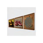 Pinecone Yaşam Çiçeği, Leonardo da Vinci Mona Lisa, Nar Taş Duvar Tablosu - Ahşap Çerçeveli Taş Tablo - 25x25 cm - 3 Parça Set - Dekoratif Duvar Sanatı - Modern Ev ve Ofis Duvar Dekoru W3-1460