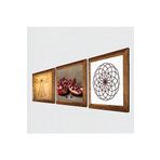 Pinecone Yaşam Çiçeği, Leonardo da Vinci Vitruvius Adamı, Nar Taş Duvar Tablosu - Ahşap Çerçeveli Taş Tablo - 25x25 cm - 3 Parça Set - Dekoratif Duvar Sanatı - Modern Ev ve Ofis Duvar Dekoru W3-1370