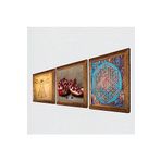 Pinecone Yaşam Çiçeği, Leonardo da Vinci Vitruvius Adamı, Nar Taş Duvar Tablosu - Ahşap Çerçeveli Taş Tablo - 25x25 cm - 3 Parça Set - Dekoratif Duvar Sanatı - Modern Ev ve Ofis Duvar Dekoru W3-1378