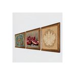 Pinecone Yaşam Çiçeği, Lotus Çiçeği, Nar Taş Duvar Tablosu - Ahşap Çerçeveli Taş Tablo - 25x25 cm - 3 Parça Set - Dekoratif Duvar Sanatı - Modern Ev ve Ofis Duvar Dekoru W3-1641