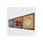 Pinecone Yaşam Çiçeği, Lotus Çiçeği, Nar Taş Duvar Tablosu - Ahşap Çerçeveli Taş Tablo - 25x25 cm - 3 Parça Set - Dekoratif Duvar Sanatı - Modern Ev ve Ofis Duvar Dekoru W3-1644