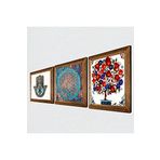 Pinecone Yaşam Çiçeği, Nar Ağacı, Fatma Ana Eli (Hamsa) Taş Duvar Tablosu - Ahşap Çerçeveli Taş Tablo - 25x25 cm - 3 Parça Set - Dekoratif Duvar Sanatı - Modern Ev ve Ofis Duvar Dekoru W3-315