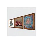 Pinecone Yaşam Çiçeği, Nar, Fatma Ana Eli (Hamsa) Taş Duvar Tablosu - Ahşap Çerçeveli Taş Tablo - 25x25 cm - 3 Parça Set - Dekoratif Duvar Sanatı - Modern Ev ve Ofis Duvar Dekoru W3-314