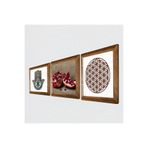 Pinecone Yaşam Çiçeği, Nar, Fatma Ana Eli (Hamsa) Taş Duvar Tablosu - Ahşap Çerçeveli Taş Tablo - 25x25 cm - 3 Parça Set - Dekoratif Duvar Sanatı - Modern Ev ve Ofis Duvar Dekoru W3-742