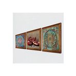 Pinecone Yaşam Çiçeği, Nar Taş Duvar Tablosu - Ahşap Çerçeveli Taş Tablo - 25x25 cm - 3 Parça Set - Dekoratif Duvar Sanatı - Modern Ev ve Ofis Duvar Dekoru W3-1652