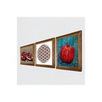 Pinecone Yaşam Çiçeği, Nar Taş Duvar Tablosu - Ahşap Çerçeveli Taş Tablo - 25x25 cm - 3 Parça Set - Dekoratif Duvar Sanatı - Modern Ev ve Ofis Duvar Dekoru W3-818