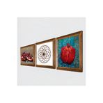 Pinecone Yaşam Çiçeği, Nar Taş Duvar Tablosu - Ahşap Çerçeveli Taş Tablo - 25x25 cm - 3 Parça Set - Dekoratif Duvar Sanatı - Modern Ev ve Ofis Duvar Dekoru W3-819