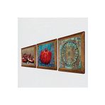 Pinecone Yaşam Çiçeği, Nar Taş Duvar Tablosu - Ahşap Çerçeveli Taş Tablo - 25x25 cm - 3 Parça Set - Dekoratif Duvar Sanatı - Modern Ev ve Ofis Duvar Dekoru W3-824