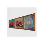 Pinecone Yaşam Çiçeği, Nar Taş Duvar Tablosu - Ahşap Çerçeveli Taş Tablo - 25x25 cm - 3 Parça Set - Dekoratif Duvar Sanatı - Modern Ev ve Ofis Duvar Dekoru W3-827