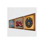 Pinecone Yaşam Çiçeği, Nazar Boncuğu, Nar Taş Duvar Tablosu - Ahşap Çerçeveli Taş Tablo - 25x25 cm - 3 Parça Set - Dekoratif Duvar Sanatı - Modern Ev ve Ofis Duvar Dekoru W3-1609