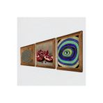 Pinecone Yaşam Çiçeği, Nazar, Nar Taş Duvar Tablosu - Ahşap Çerçeveli Taş Tablo - 25x25 cm - 3 Parça Set - Dekoratif Duvar Sanatı - Modern Ev ve Ofis Duvar Dekoru W3-1680